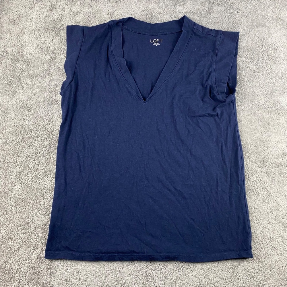 Ann Taylor LOFT Outlet Short Sleeve V Neck Shirt Womens Medium Blue